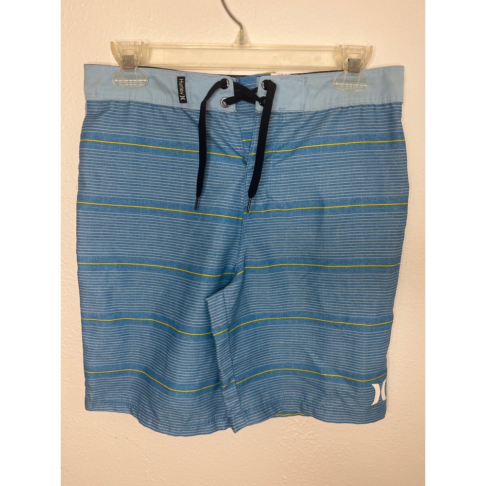 Hurley Boys Blue Striped Swim Trunks Board Shorts Kids Size 14 27